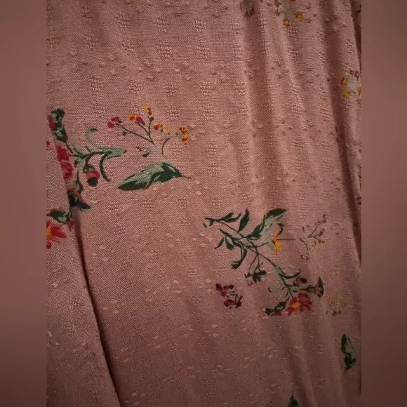 Lucky Brand Floral Mauve Top Ruched Tie Sleeve sz Small - Picture 3 of 9